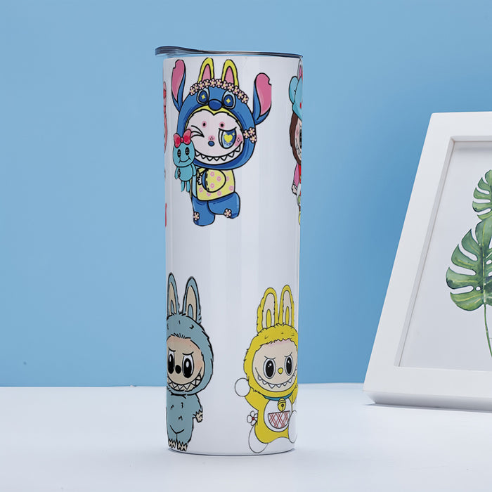 Wholesale Straight cup printed stainless steel thermos cup double-layer straight straw cup