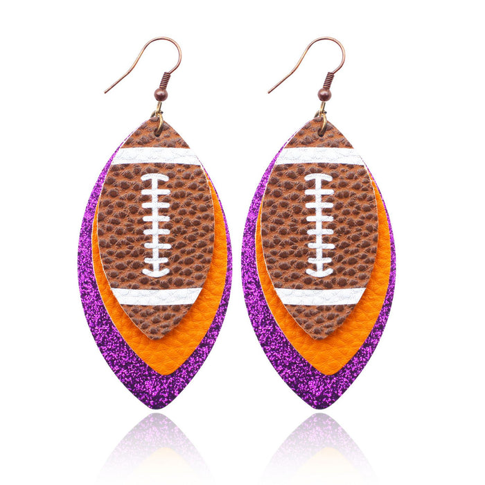 Wholesale Sporty Rugby Brown Leopard Leaves Three-layer Leather Diamond Rugby Earrings