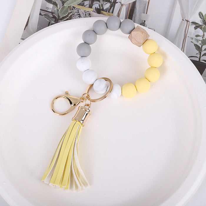 Wholesale Tassel Wood Beads Silicone Keychains JDC-KC-QXue012