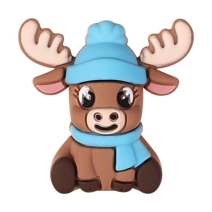 Wholesale 20pcs Christmas elk cartoon silicone beads keychain men and women bracelet accessories snowman beads