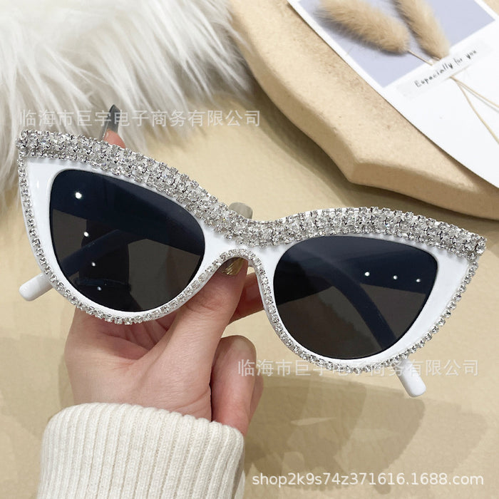 Wholesale Cat eye diamond studded flat mirror anti blue light new fashionable glasses frame personalized sunglasses glasses frame