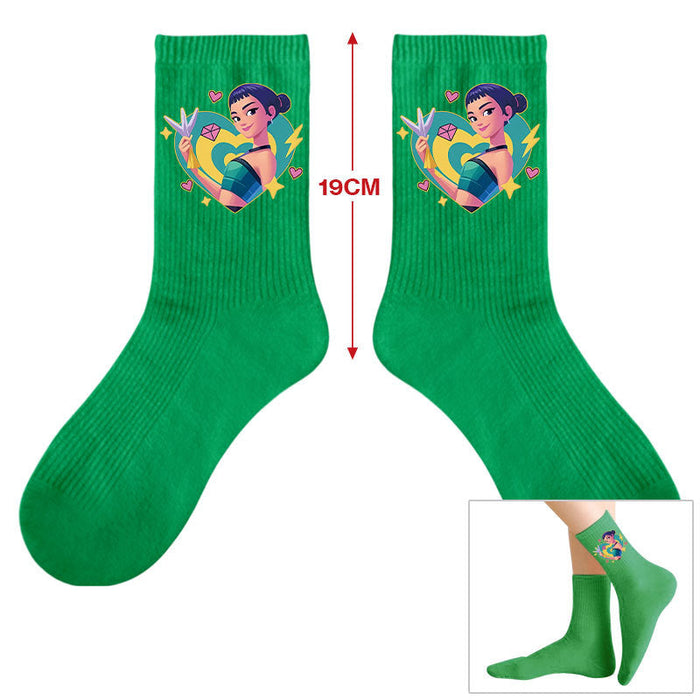 Wholesale Kpop Cute cartoon-themed printed colorful mid-calf socks