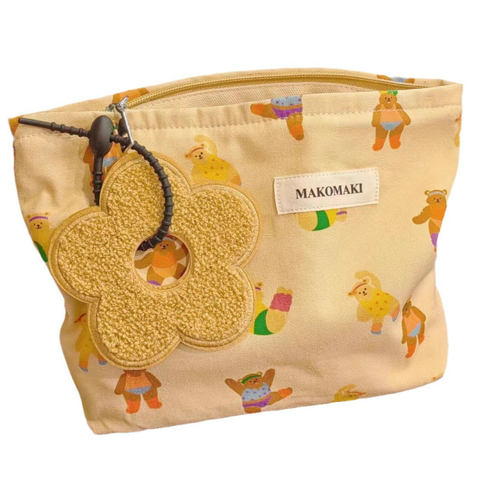 Wholesale Cute teddy bear canvas makeup bag, simple and portable, large capacity skincare storage bag