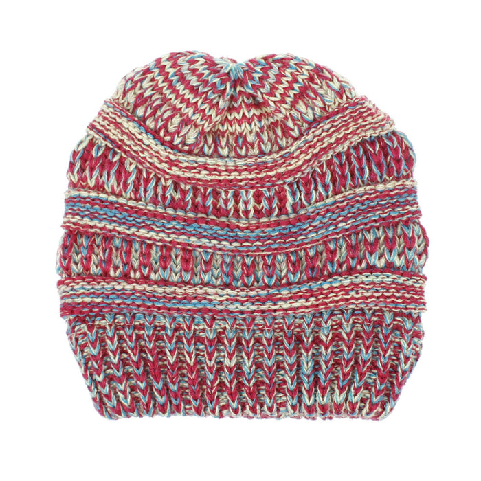 Wholesale Winter Multicolor knitted hat for women with a ponytail opening.