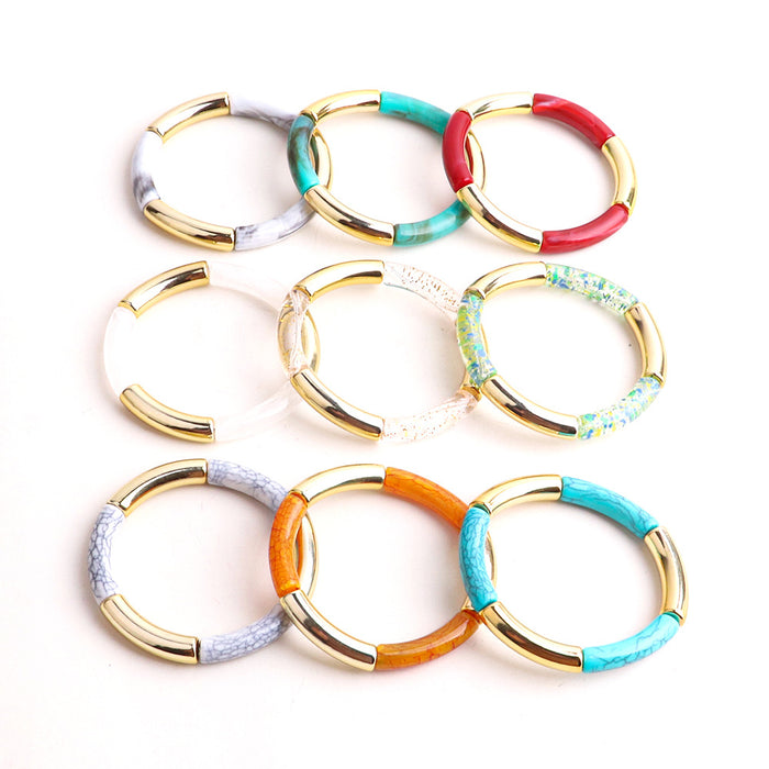 Wholesale Acrylic Two-color Curved Tube Beads Elastic Bracelet JDC-BT-ChouD001