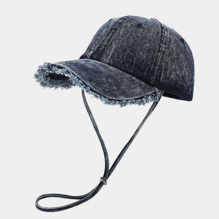 Wholesale Summer retro denim soft-top baseball Fashionhat with frayed edges