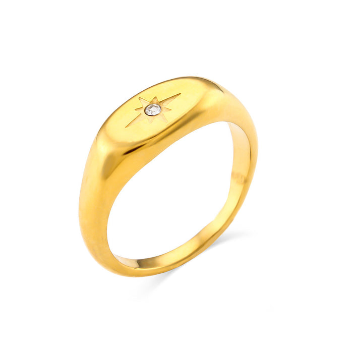 Wholesale Gold-Plated Stainless Steel Oval Four-Pointed Star Ring