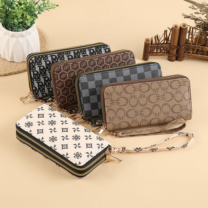 Wholesale PU Leather Clutch Wallet with Flower Pattern and Chain Decoration MOQ≥3