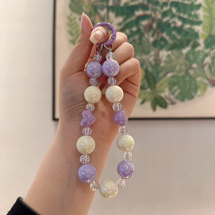 Wholesale Color plated bead peach heart colorful acrylic mobile phone chain dazzling love pendant accessories