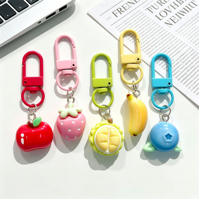 Wholesale Resin Fruit Keychain Cute Durian Blueberry Strawberry Pendant MOQ≥5