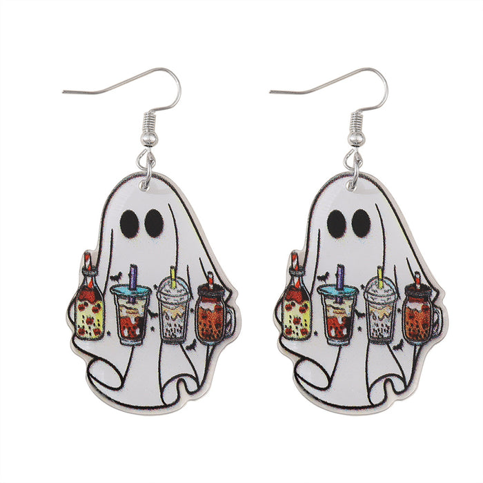 Wholesale  Cute Ghost Coffee Cup Pendant Earrings Acrylic Ear Jewelry Holiday Party Gifts