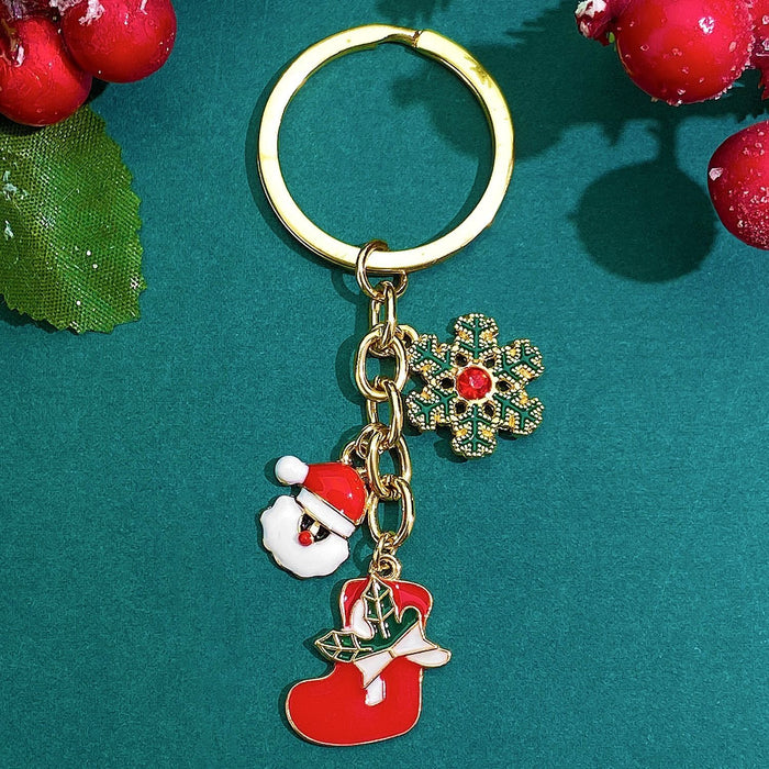 Wholesale Christmas Snowman Elk Rhinestone Keychain Alloy Gold Plated Decorative Bag Charm