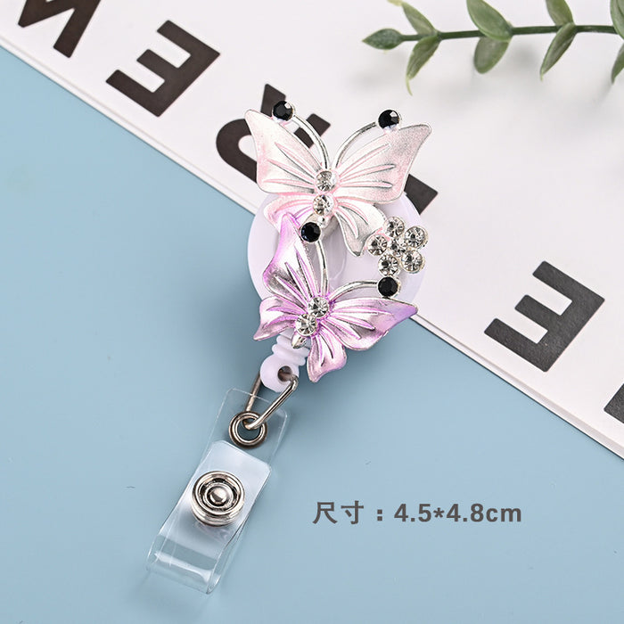 Wholesale Metal Diamond Butterfly Cartoon Retractable Buckle Keychain JDC-KC-ChangQi001