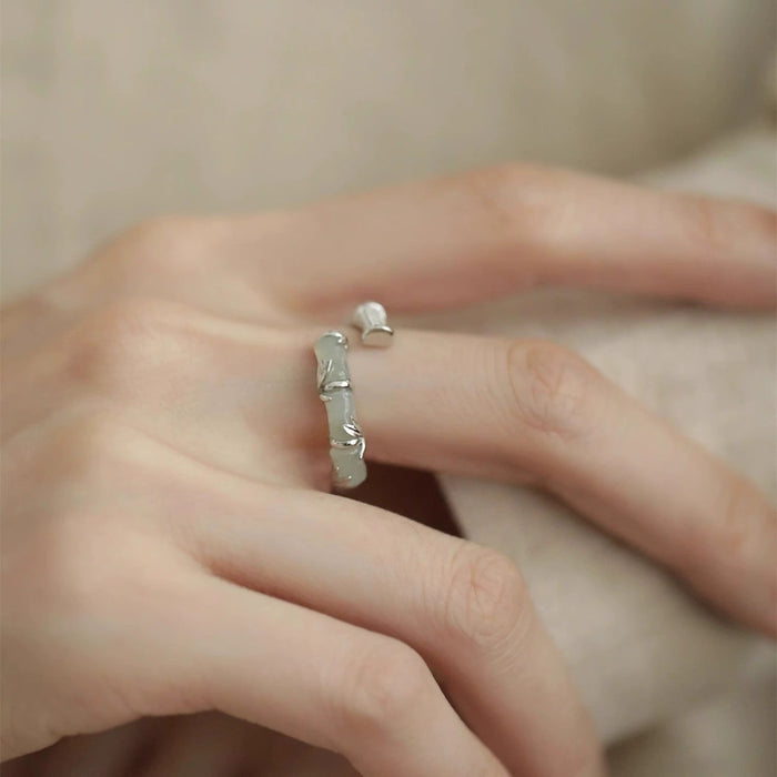 Wholesale S925 Sterling Silver Diamond Bamboo Ring Women's Exquisite Antique Ring