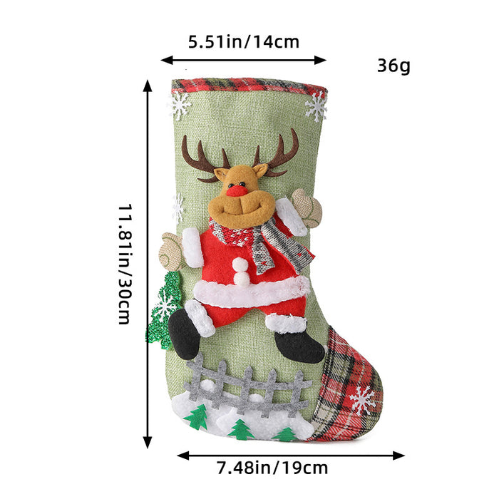 Wholesale  linen Large Christmas Stocking Fence Christmas Gift Bag Christmas Tree Hanging Candy Bag Decorations