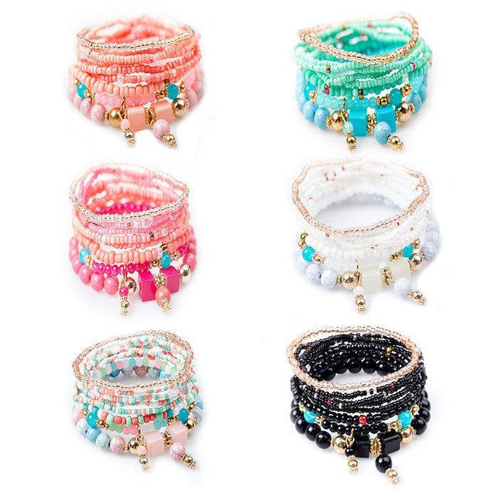 Wholesale Bohemian Ethnic Fashion Bracelets Multi-layer Rice Beads Women's Jewelry Geometric Rice Beads Bracelets JDC-BT-NHong004