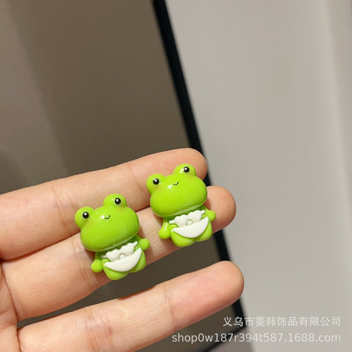 Wholesale Cartoon frog and elephant silver needle hot-selling green earrings