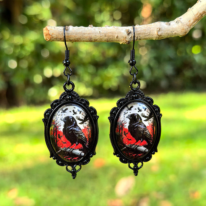Wholesale  Black Crow Time Gemstone Pendant Earrings Gothic Dark Series Ear Jewelry
