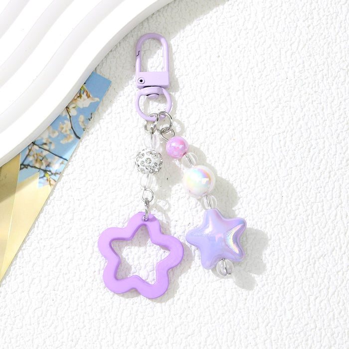 Wholesale Acrylic Star Keychain Black Handmade Beaded Bag Charm Fashion Accessory MOQ≥2