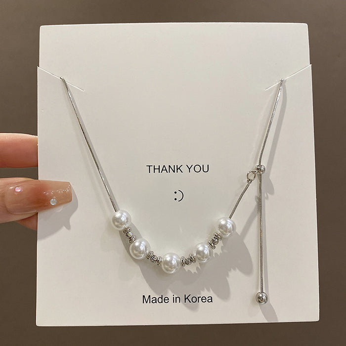 Wholesale Drawable pearl necklace women's Silver clavicle chain