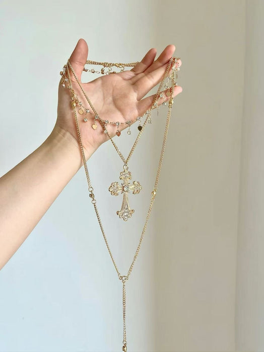 Wholesale Fashion Alloy Flower Long Chain Necklace Trendy Jewelry Accessory Gift