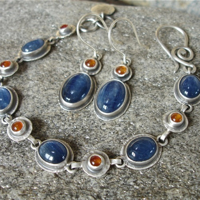 Wholesale Ethnic-Style Antique Silver Earrings with Gemstones and Diamonds