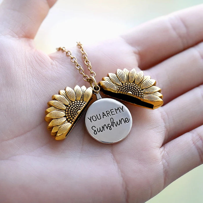 Wholesale  jewelry flower alloy  sunflower lettering pendant necklace