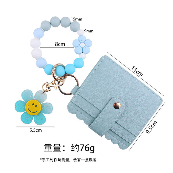 Wholesale Cartoon Sunflower Flower Card Holder Jewelry Beaded DIY Silicone Bracelet Bracelet Wallet Keychain Pendant