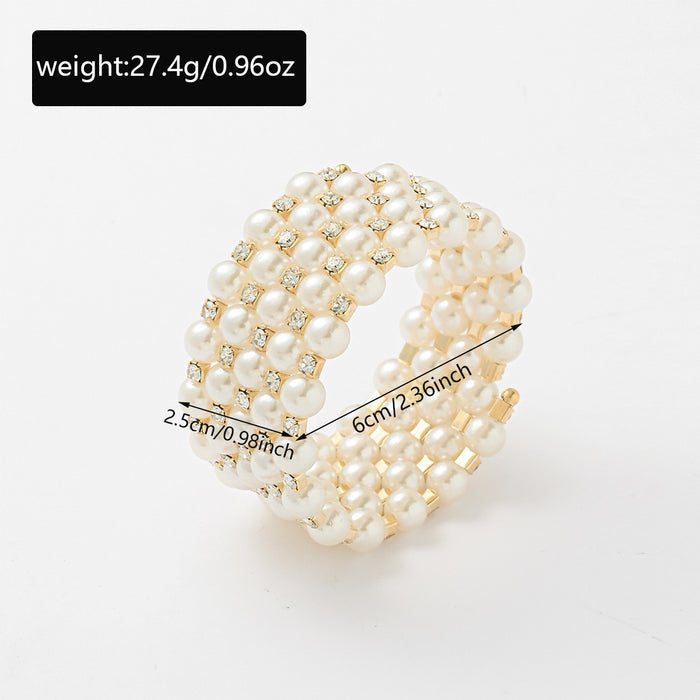 Wholesale Wedding pearl bracelet with light luxury and high-end feel, multi-layer adjustable elastic full diamond bracelet wholesale