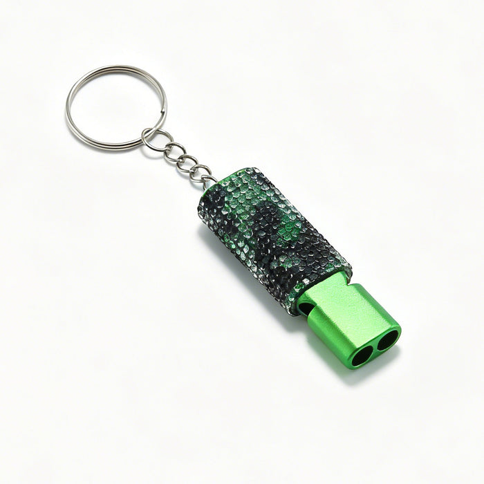 Wholesale Trendy Aluminum Alloy Whistle Keychain Double Tube Self Defense With Rhinestone Accent For Outdoor Survival Fashion Accessory