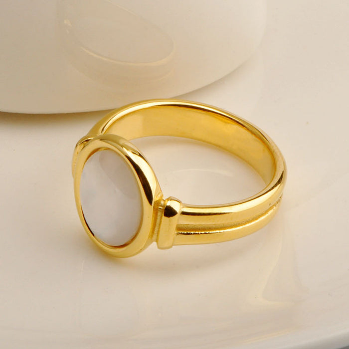 Wholesale Roman arc white shell fritillary oval ring titanium steel