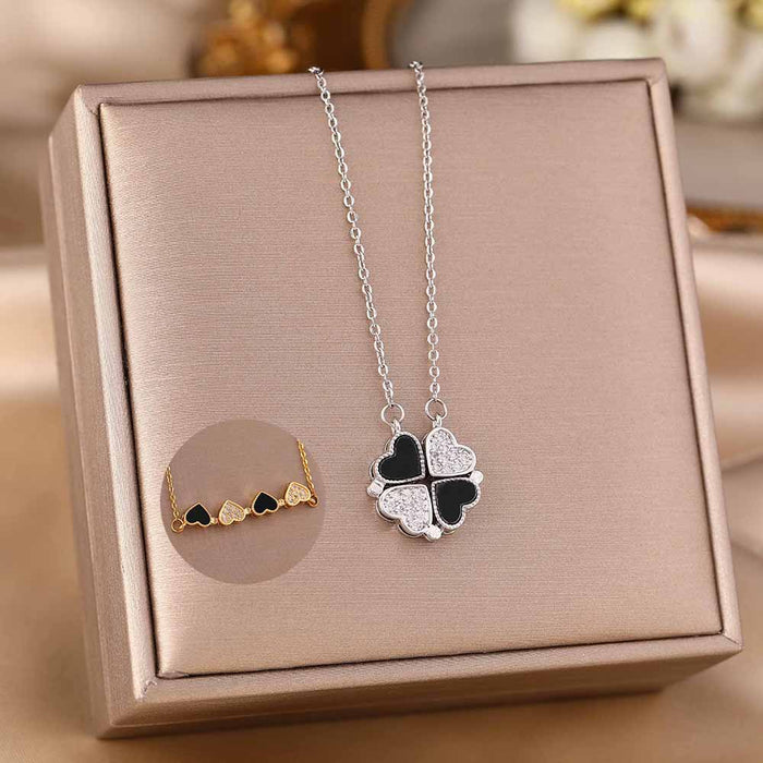 Wholesale Micro-Inlaid Zirconia Silver Titanium Steel Necklace JDC-NE-YinY001