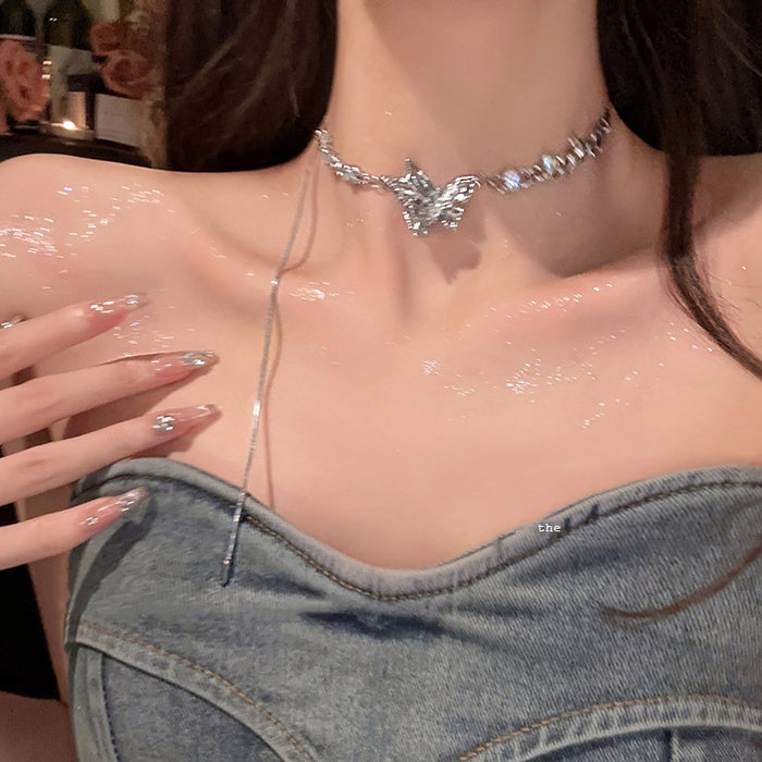 Wholesale Titanium steel non fading butterfly zircon tassel necklace accessories light luxury collarbone chain