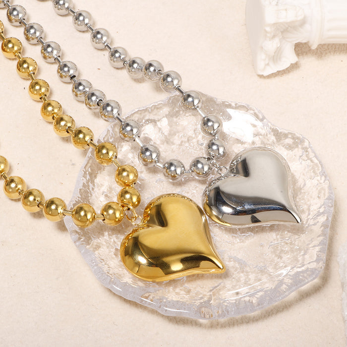 Wholesale Love necklace, fashionable and luxurious, electroplated smooth steel ball chain, peach pendant, stainless steel necklace