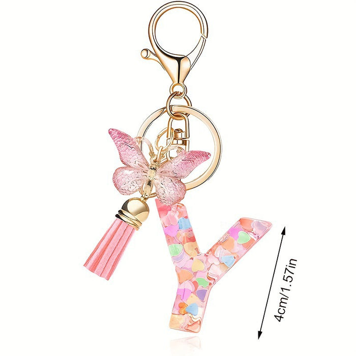 Wholesale Pink Letter Keychain Heart Sequin Butterfly Tassel Keychain Crystal Glue Pendan