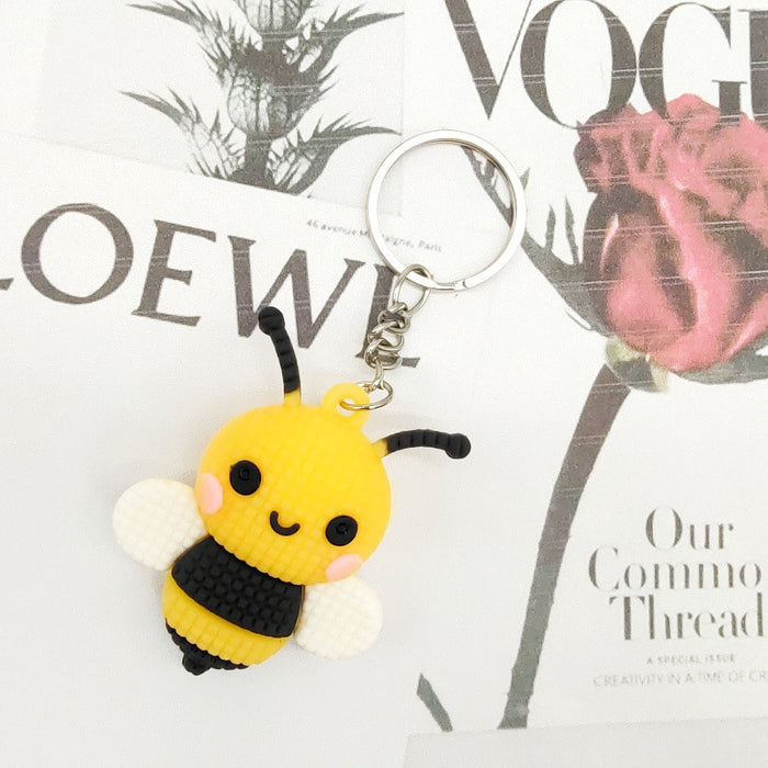 Wholesale PVC Three-dimensional Knitted Cartoon Little Bee Keychain JDC-KC-TYS001