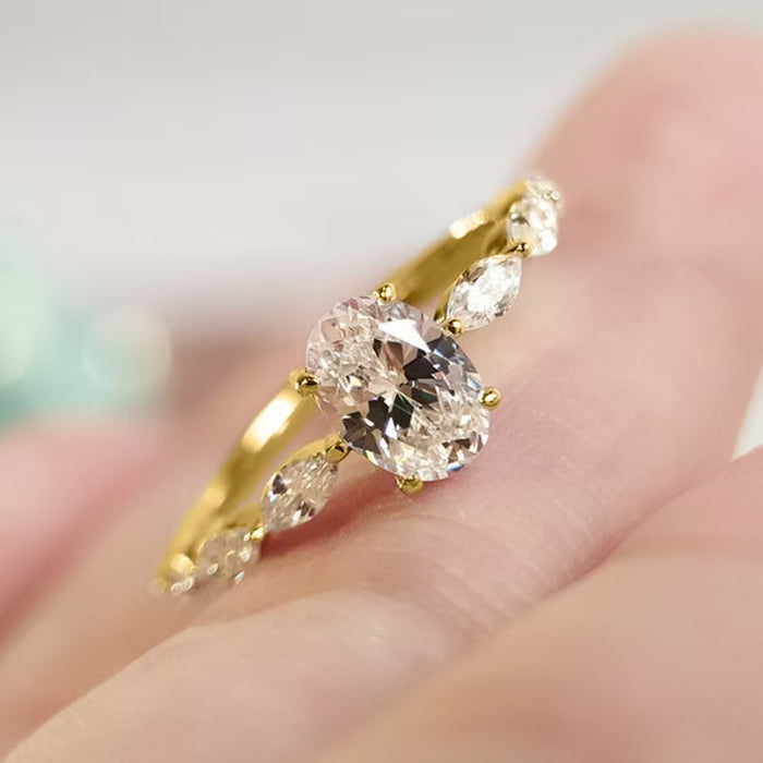 Wholesale Chic Geometric Cut Oval Zircon Ring For Women Gold Tone Copper Engagement Style Gift Boutique Resale
