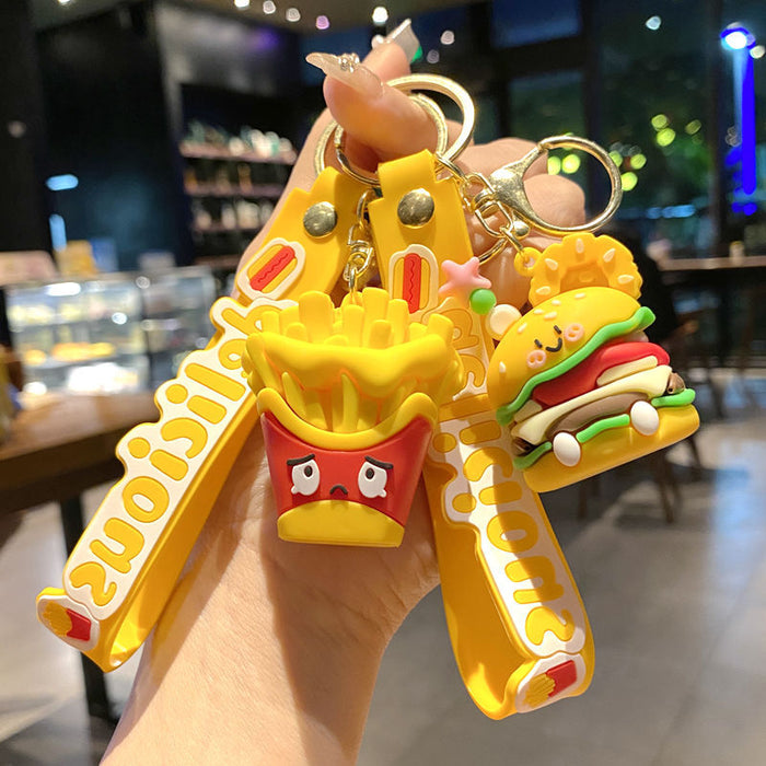 Wholesale Simulated Food Pizza Hamburger Fries Metal Keychain Bag Charm Gift
