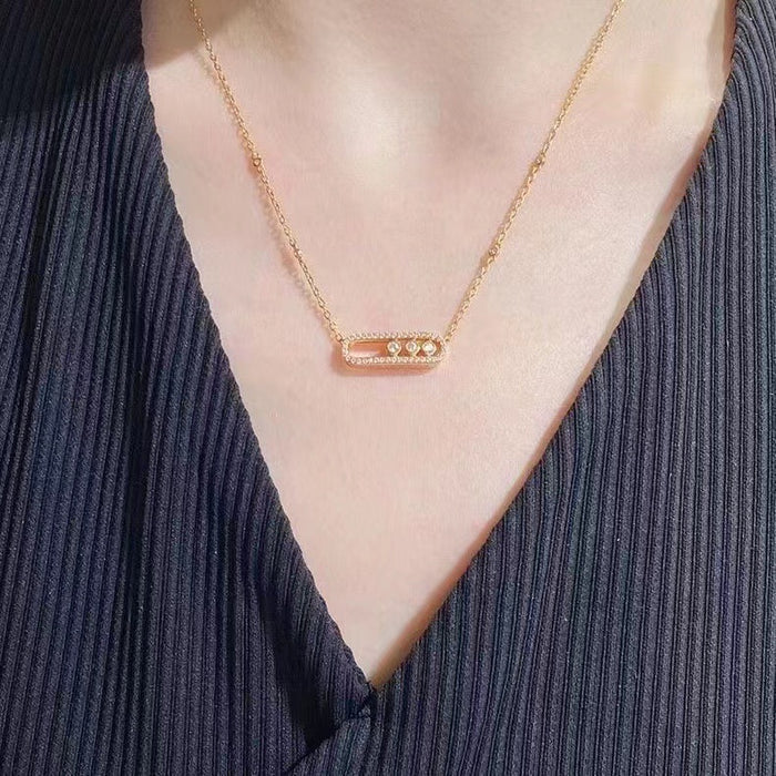 Wholesale Necklace women's three diamond sliding full diamond design gold-plated high-end versatile women's collarbone chain