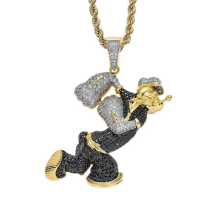 Wholesale Cartoon character pendant micro-painted zircon real gold plated necklace for men