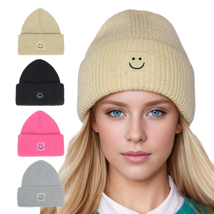 Wholesale Smiley Face Embroidery Acrylic Wool Knitted Hat JDC-FH-XiaMi011