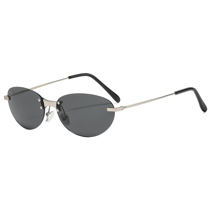 Wholesale Retro Oval Rimless Sunglasses UV400 Silver Frame Gray Lens Fashion Accessory
