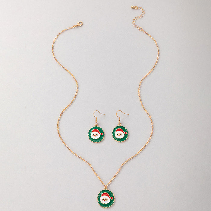 Wholesale Christmas Alloy Drip Oil  Earring and Necklace Set Geometric Design Holiday Fashion Accessory MOQ≥2