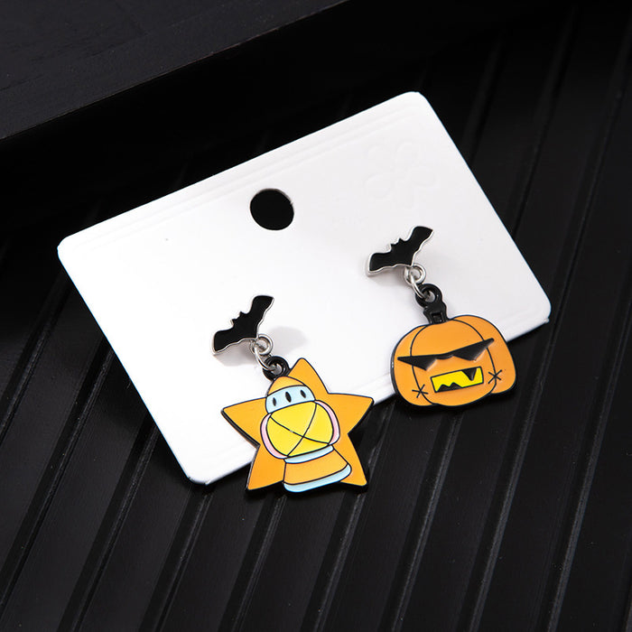 Wholesale  series alloy oil drop asymmetrical earrings cartoon anime funny ghost pumpkin earrings