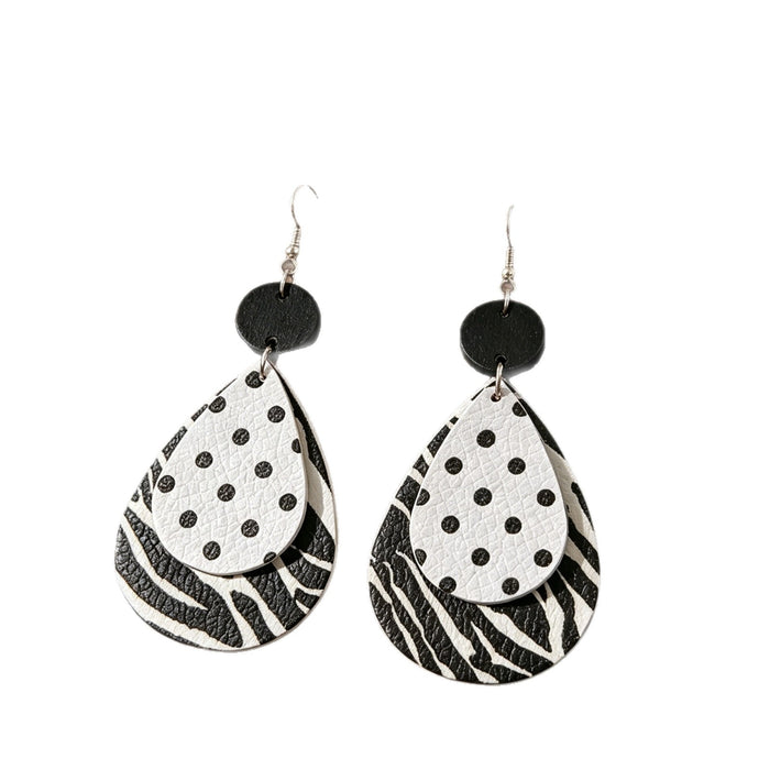 Wholesale Retro Zebra Drop Earrings Double Layer Leather Jewelry Accessory