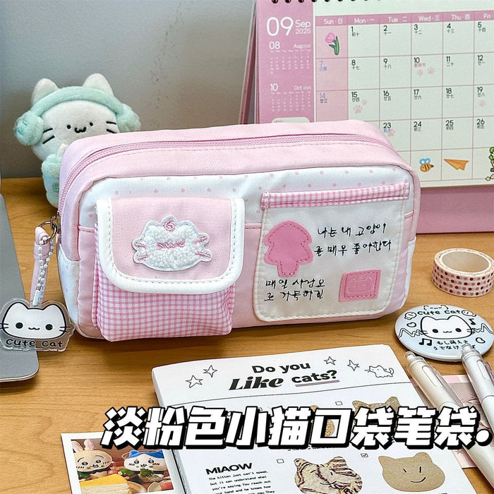 Wholesale Cute Four-Leaf Clover Kitten Pencil Case Polyester Large Capacity Gift