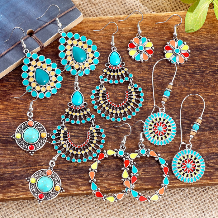 Wholesale 2pcs Vintage Ethnic Style Turquoise Earrings Bohemian Jewelry