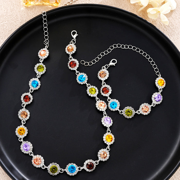 Wholesale Set of colored zircon-set bracelets and necklaces as jewelry.