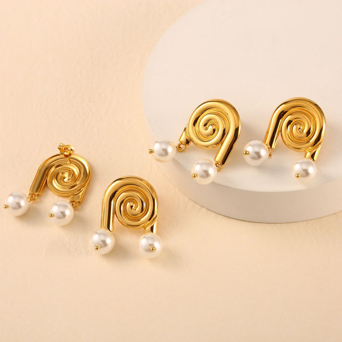 Wholesale Fashionable and personalized stainless steel pearl earrings, high-end feeling, conch earrings, earrings, color preservation wholesale