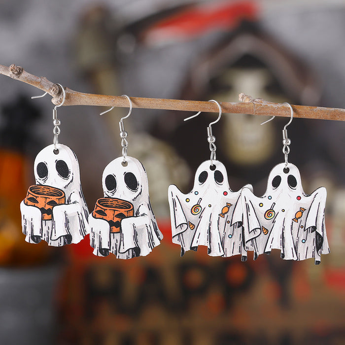 Wholesale  ghost face pumpkin candy pendant earrings wooden gothic style double-sided earrings